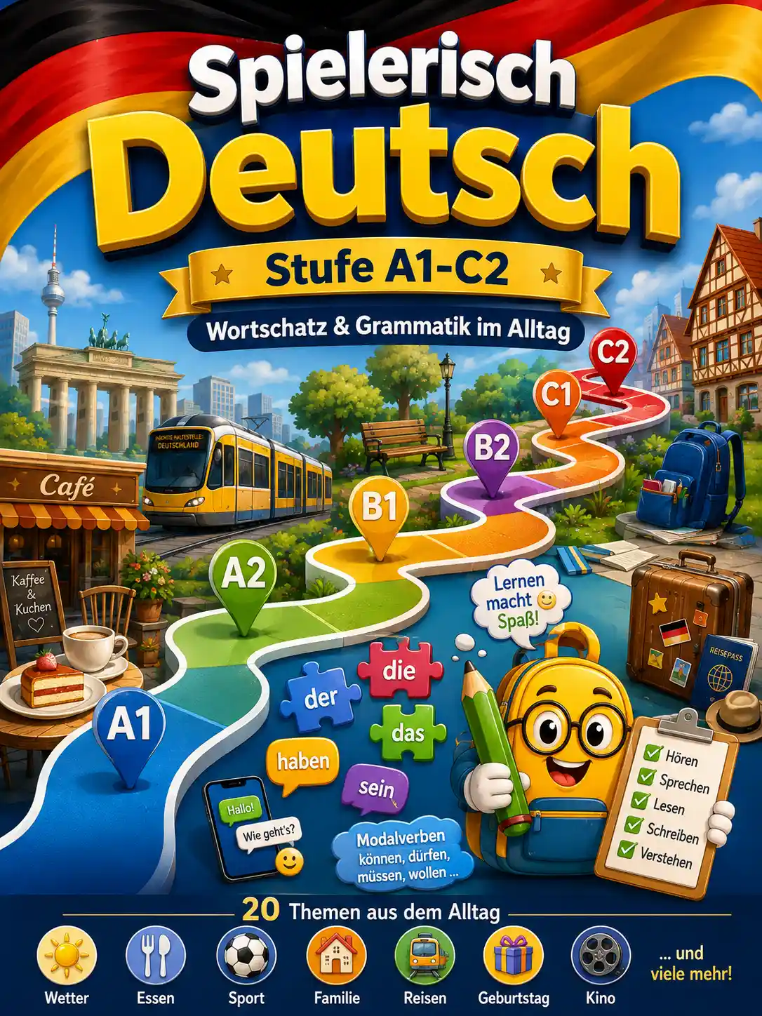 Spielerisch Deutsch – Stufe A1-C2 Wortschatz & Grammatik im Alltag